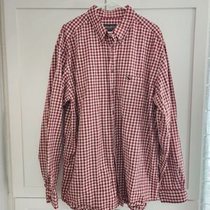 Eddie Bauer Flannel Mens XL Tall Plaid Button Down Shirt 100% Cotton Red
